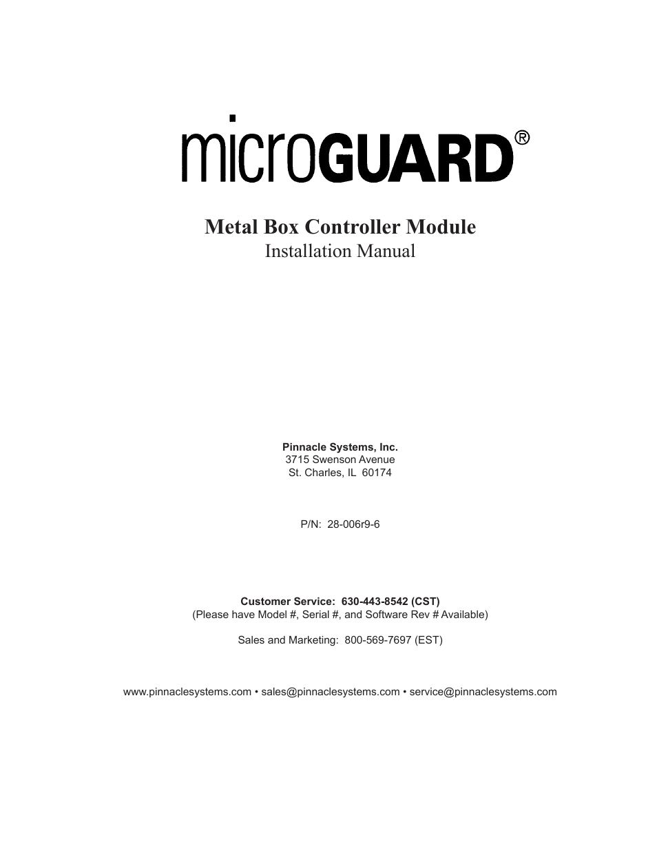 Metal box controller module, Installation manual | Pinnacle Systems MG User Manual | Page 3 / 48