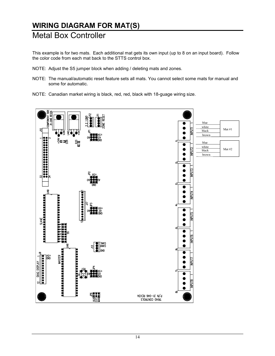 Metal box controller, Wiring diagram for mat(s) | Pinnacle Systems STTS User Manual | Page 20 / 38