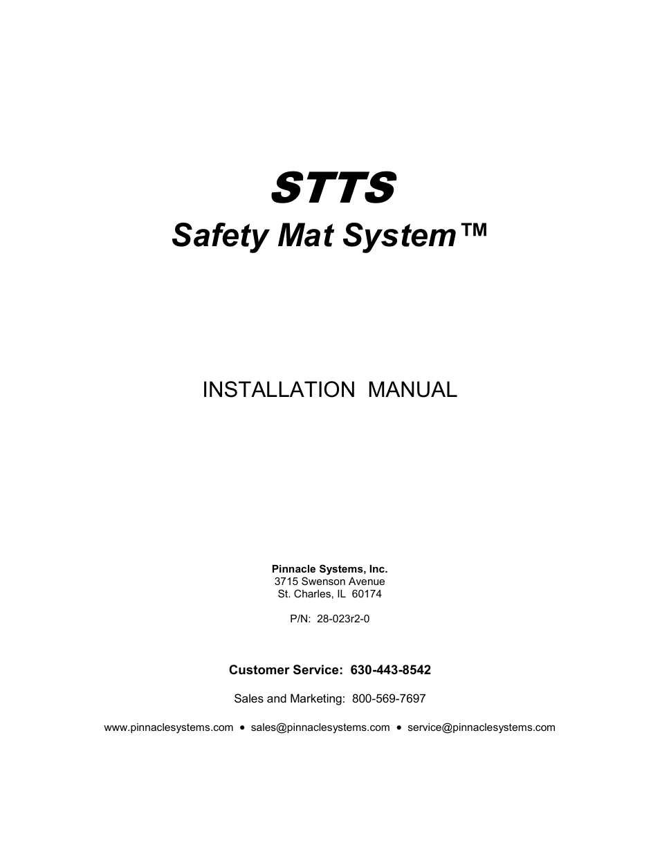 Stts, Safety mat system, Installation manual | Pinnacle Systems STTS User Manual | Page 3 / 38