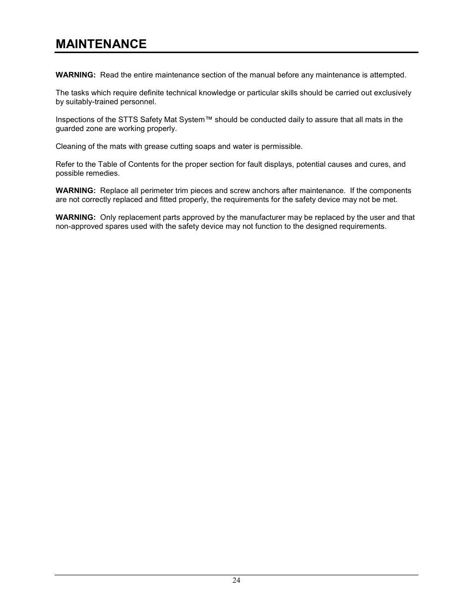Maintenance | Pinnacle Systems STTS User Manual | Page 30 / 38