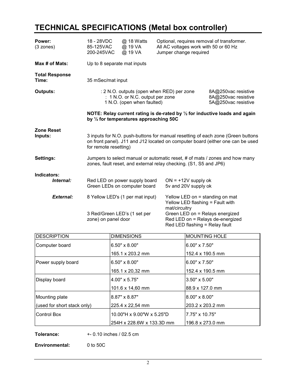 Technical specifications (metal box controller) | Pinnacle Systems STTS User Manual | Page 8 / 38