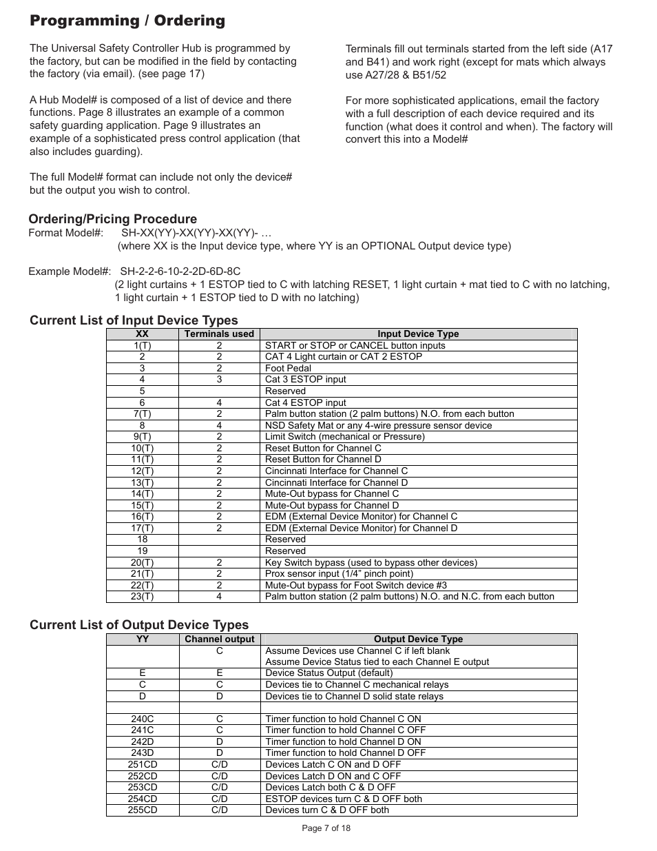 Programming / ordering, Ordering/pricing procedure | Pinnacle Systems Universal Safety Controller HUB User Manual | Page 12 / 26