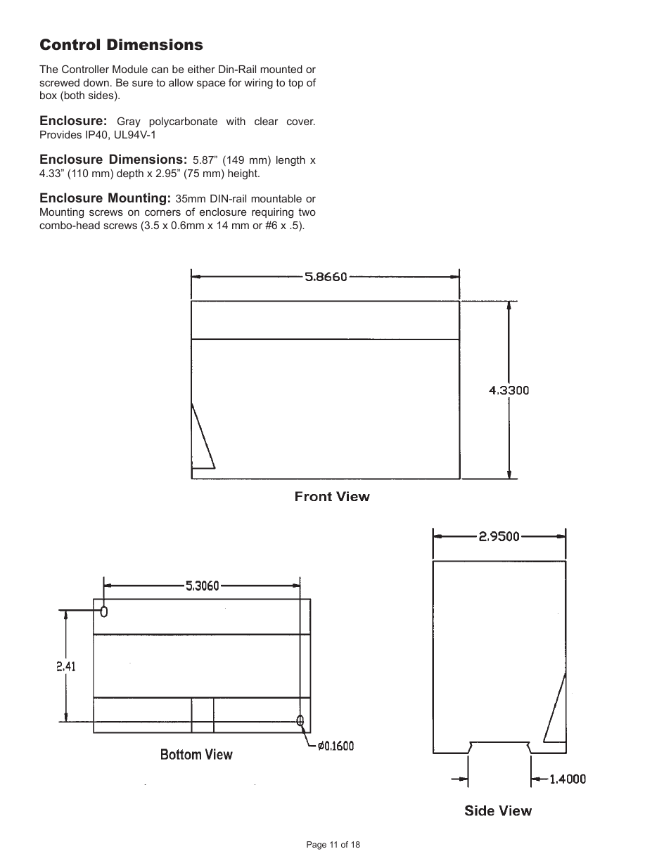 Control dimensions | Pinnacle Systems Universal Safety Controller HUB User Manual | Page 16 / 26
