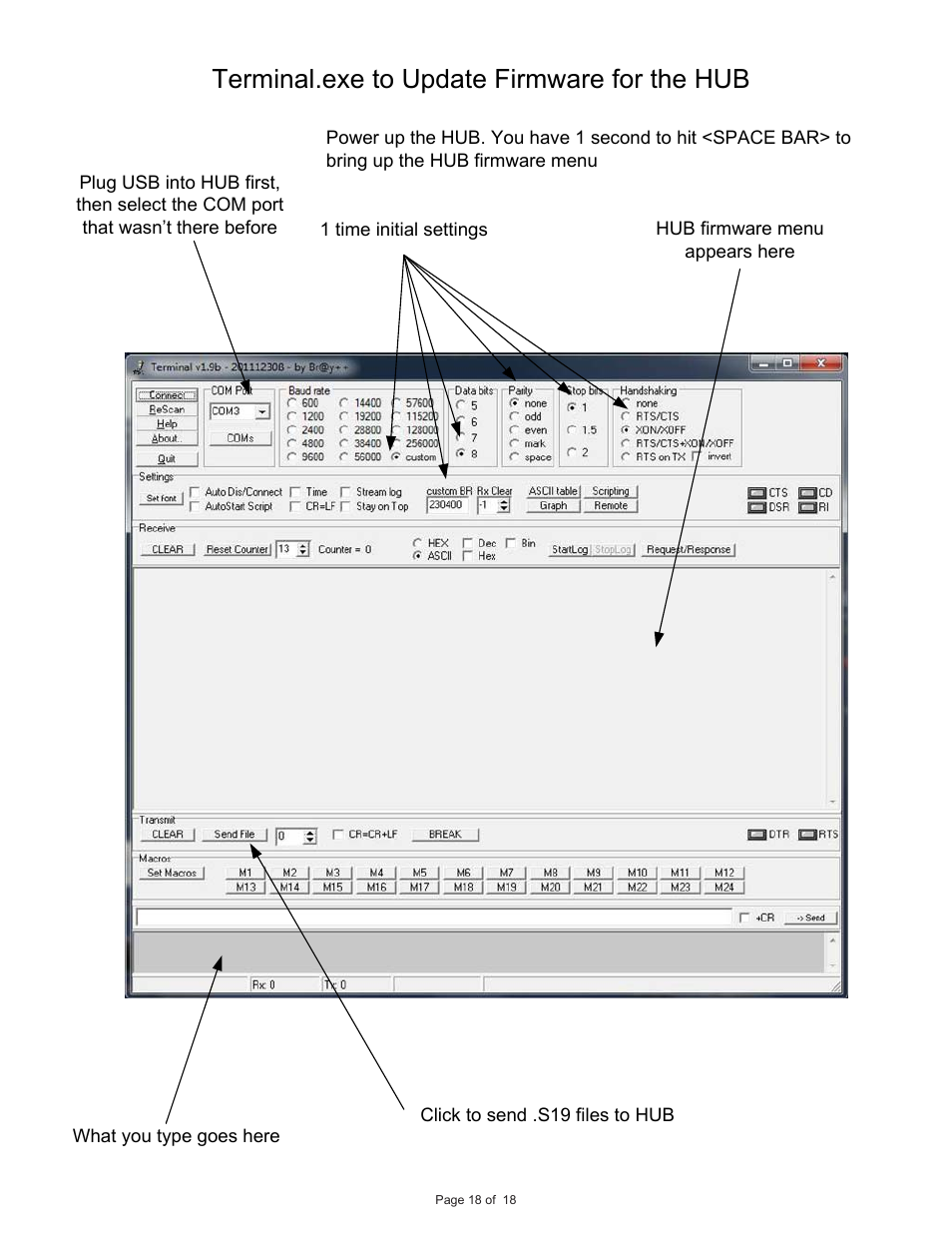 Terminal.exe to update firmware for the hub | Pinnacle Systems Universal Safety Controller HUB User Manual | Page 23 / 26