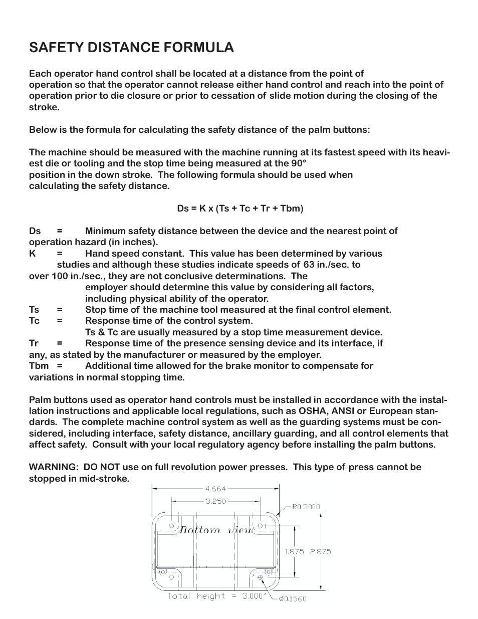 Safety distance formula | Pinnacle Systems UltraTouch UL-101-2P 24VDC User Manual | Page 2 / 2