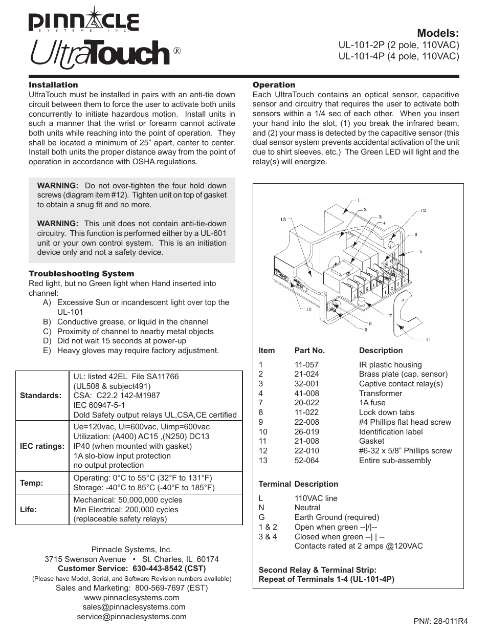 Pinnacle Systems UltraTouch UL-101-2P 110VAC User Manual | 2 pages
