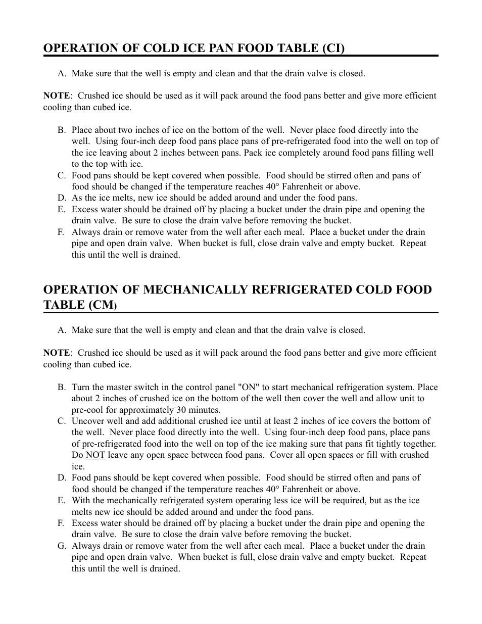 Operation of cold ice pan food table (ci) | Piper 3-CM User Manual | Page 7 / 25