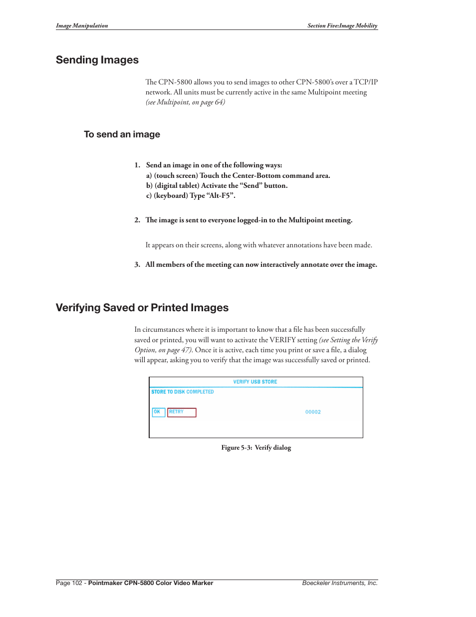 Sending images verifying saved or printed images, Sending images, Verifying saved or printed images | Pointmaker CPN-5800 User Manual | Page 108 / 168