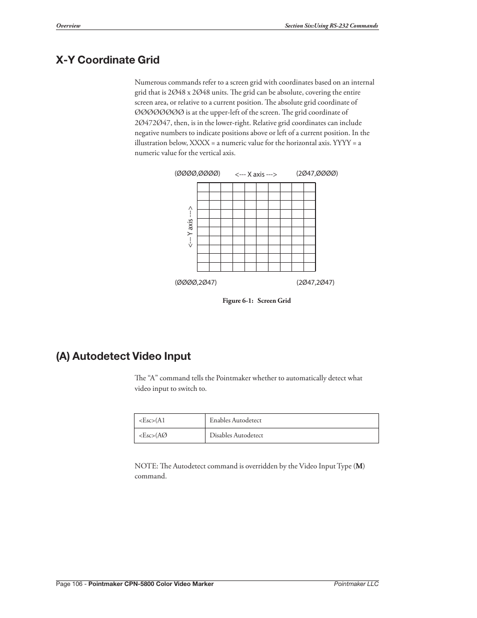 X-y coordinate grid (a) autodetect video input, X-y coordinate grid, A) autodetect video input | Pointmaker CPN-5800 User Manual | Page 112 / 168
