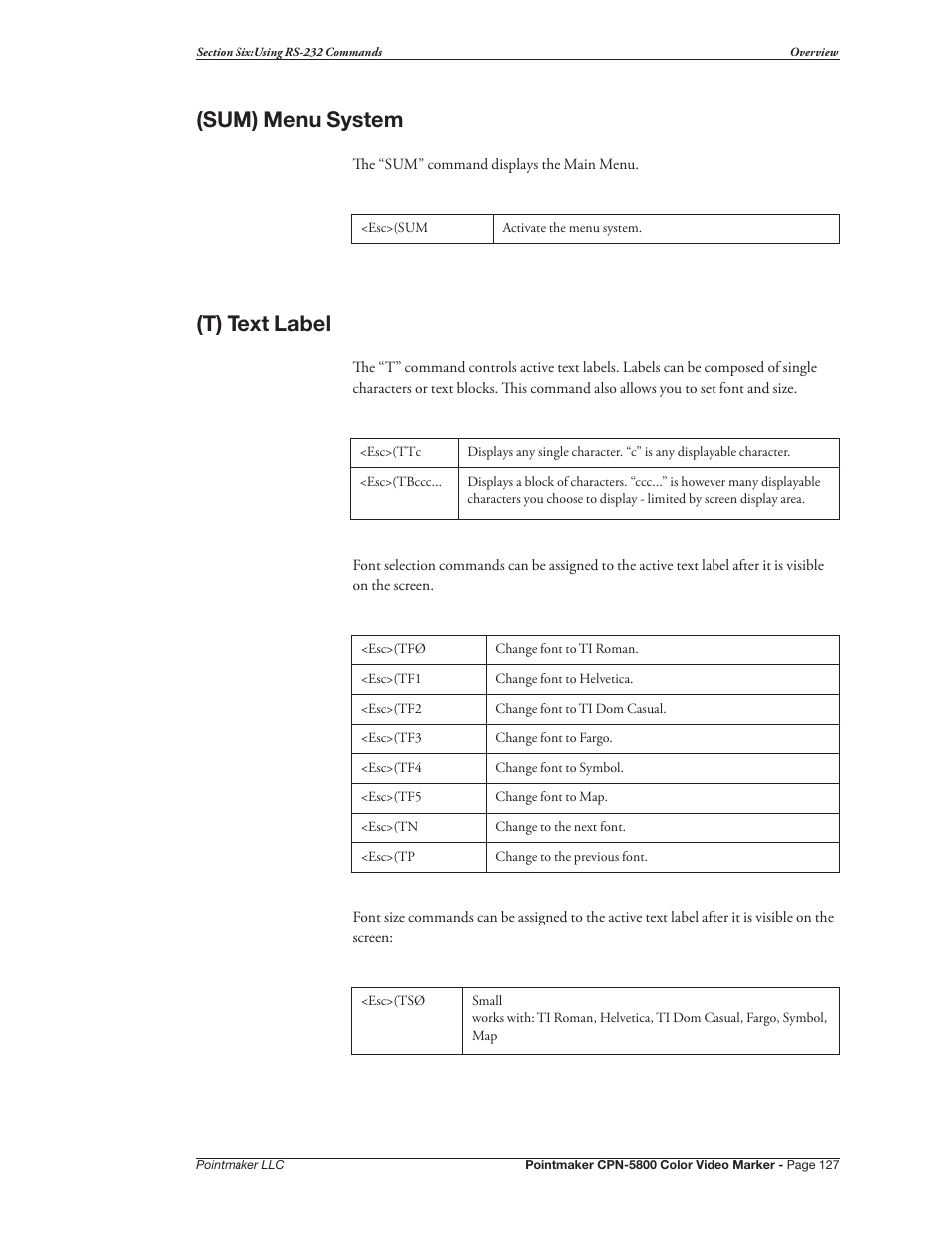 Sum) menu system (t) text label, Sum) menu system, T) text label | Pointmaker CPN-5800 User Manual | Page 133 / 168