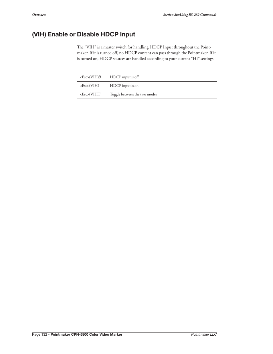 Vih) enable or disable hdcp input | Pointmaker CPN-5800 User Manual | Page 138 / 168