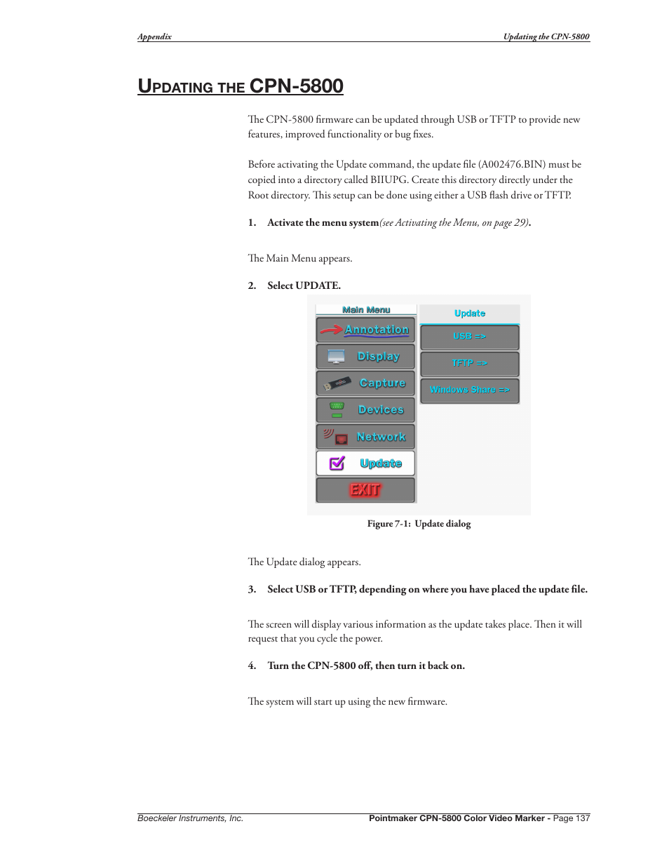 Updating the cpn-5800, Cpn-5800 | Pointmaker CPN-5800 User Manual | Page 143 / 168