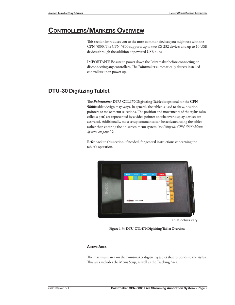 Controllers/markers overview, Dtu-30 digitizing tablet | Pointmaker CPN-5800 User Manual | Page 15 / 168