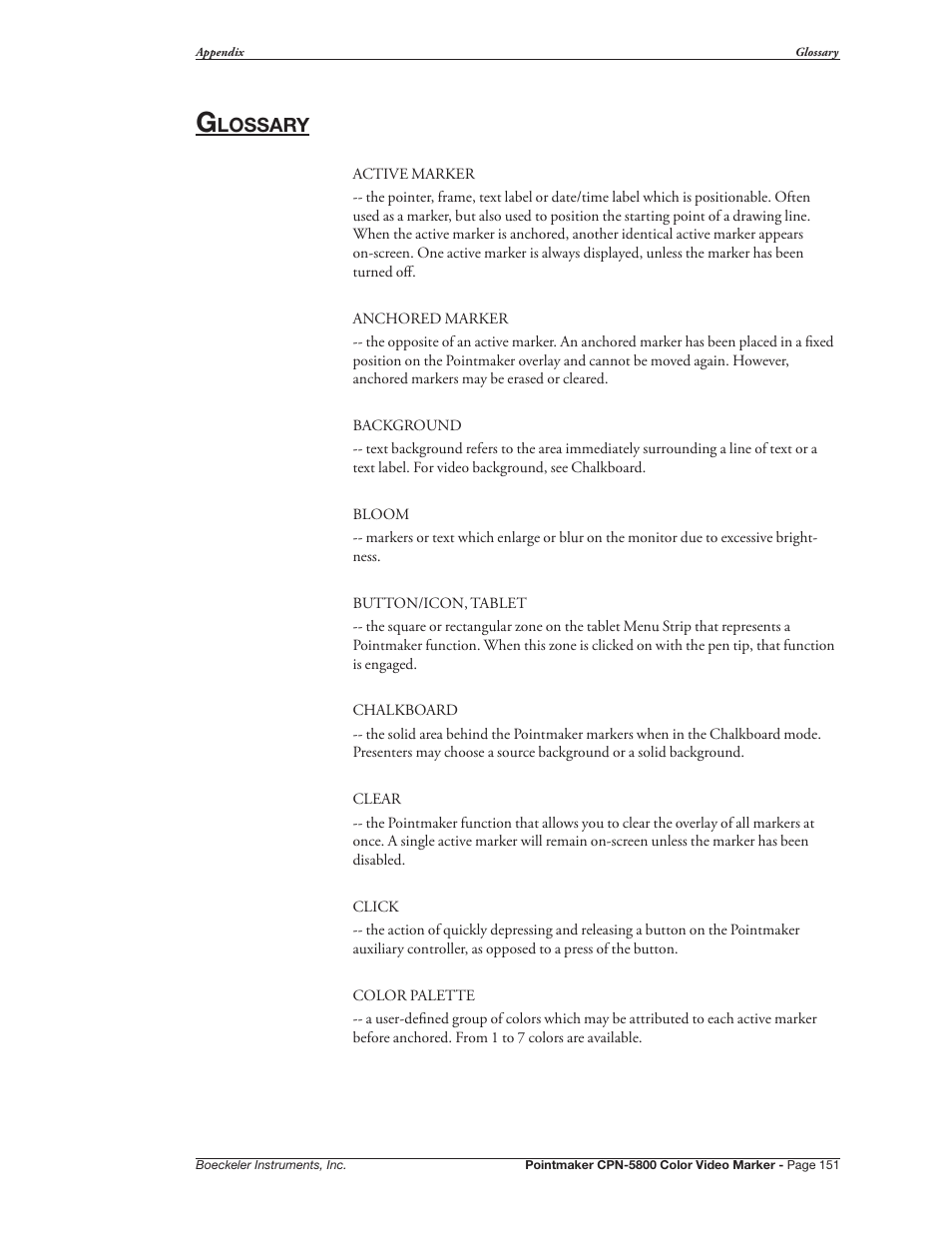 Glossary, Lossary | Pointmaker CPN-5800 User Manual | Page 157 / 168