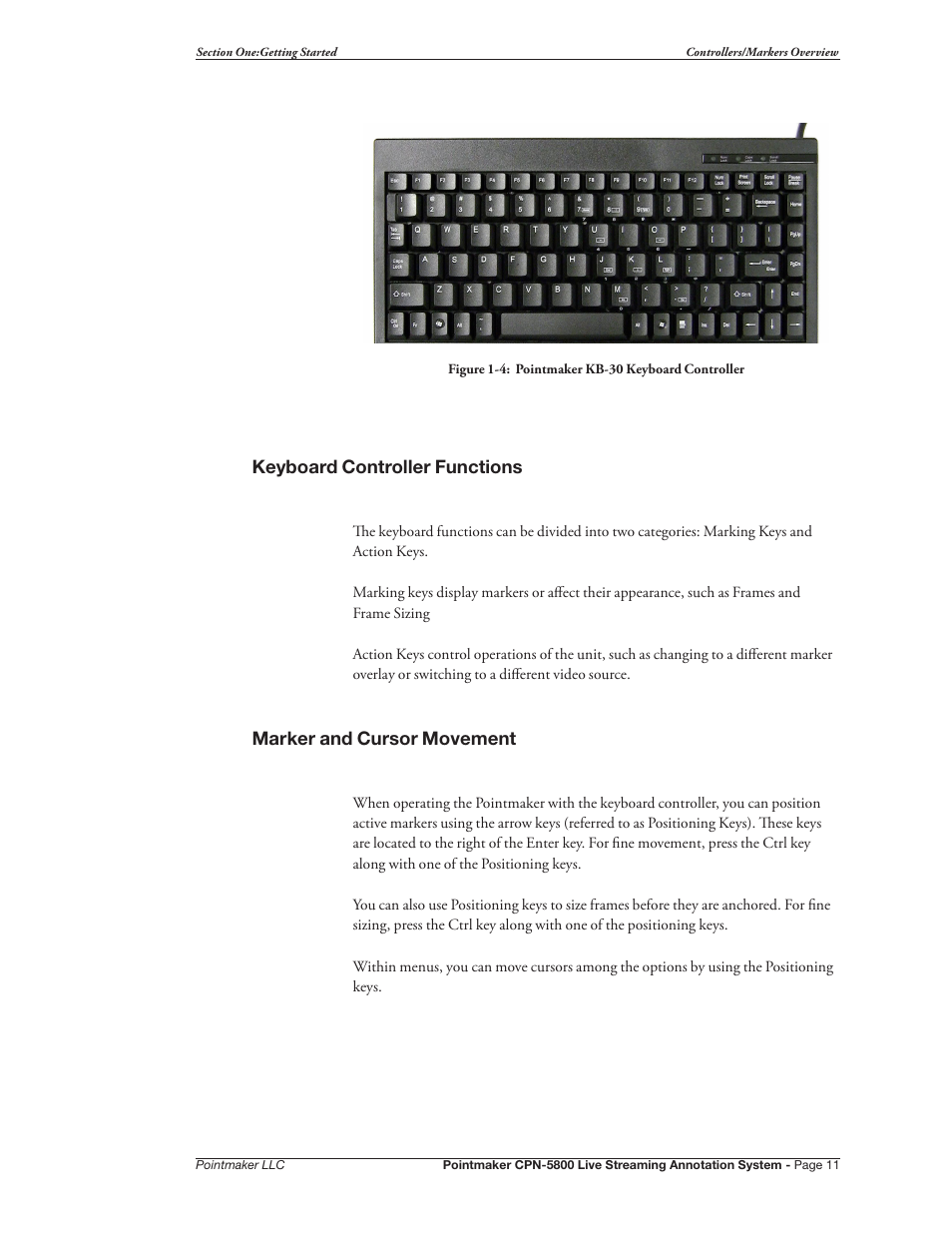 Keyboard controller functions, Marker and cursor movement | Pointmaker CPN-5800 User Manual | Page 17 / 168