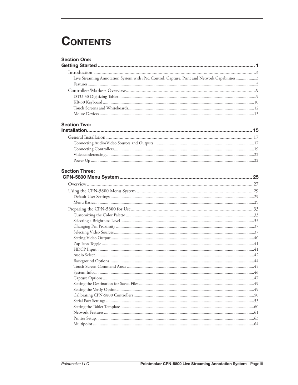 Ontents | Pointmaker CPN-5800 User Manual | Page 3 / 168