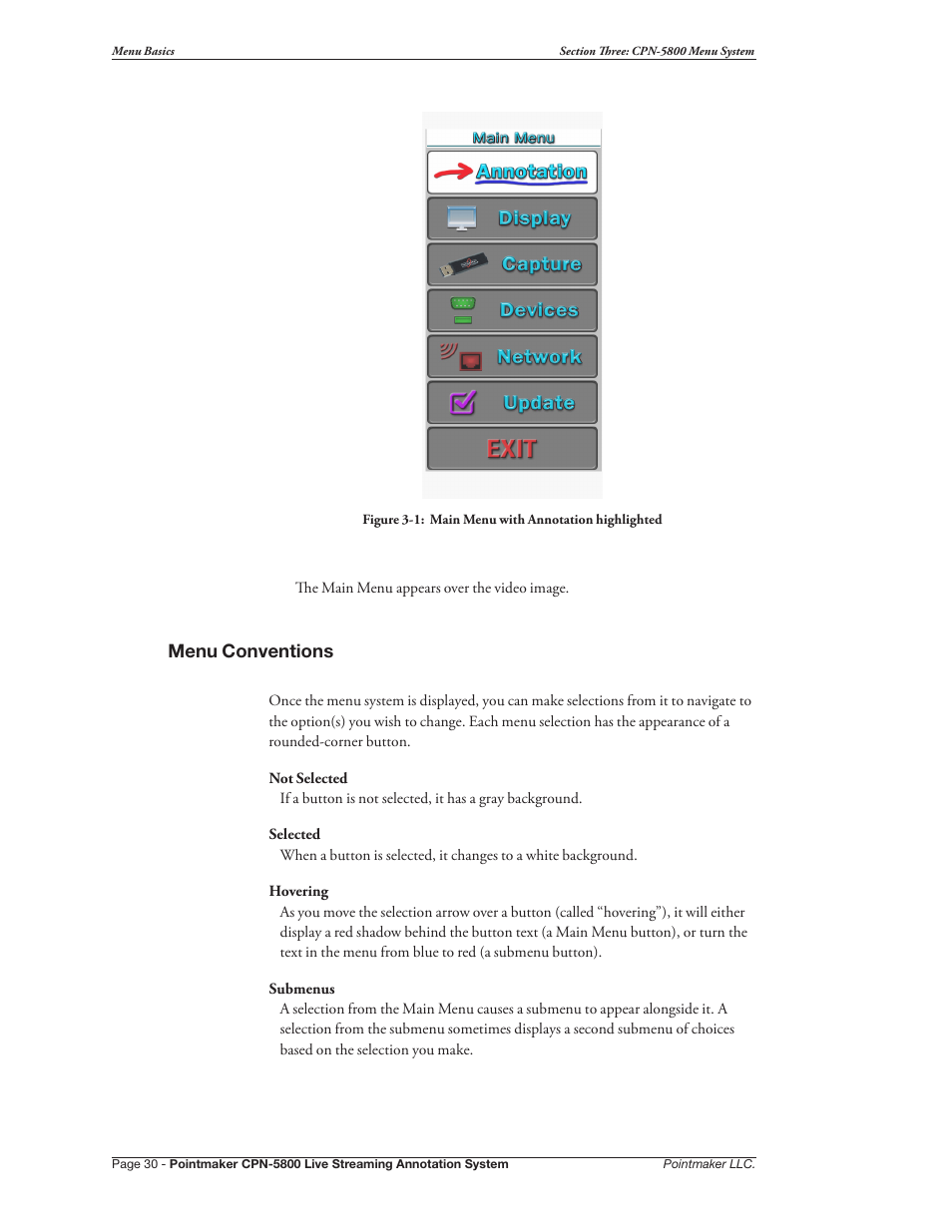 Menu conventions | Pointmaker CPN-5800 User Manual | Page 36 / 168