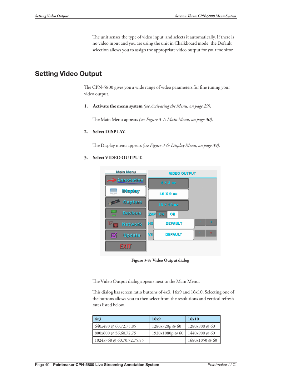 Setting video output | Pointmaker CPN-5800 User Manual | Page 46 / 168