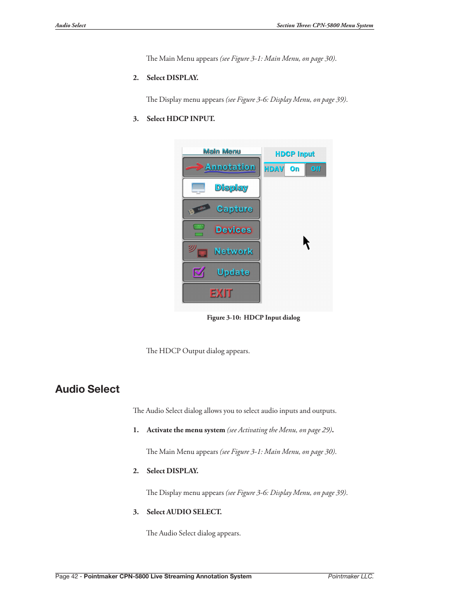 Audio select | Pointmaker CPN-5800 User Manual | Page 48 / 168