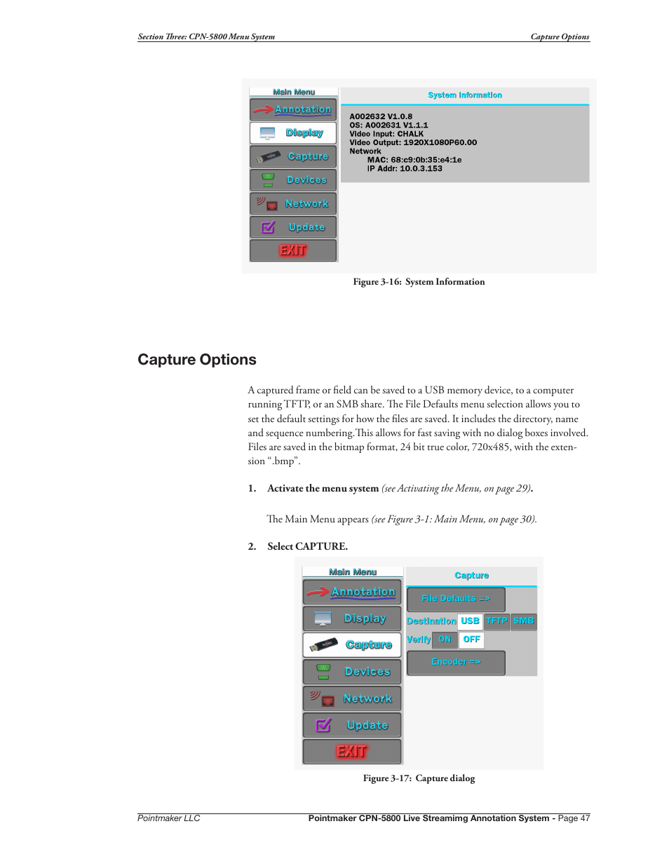 Capture options | Pointmaker CPN-5800 User Manual | Page 53 / 168