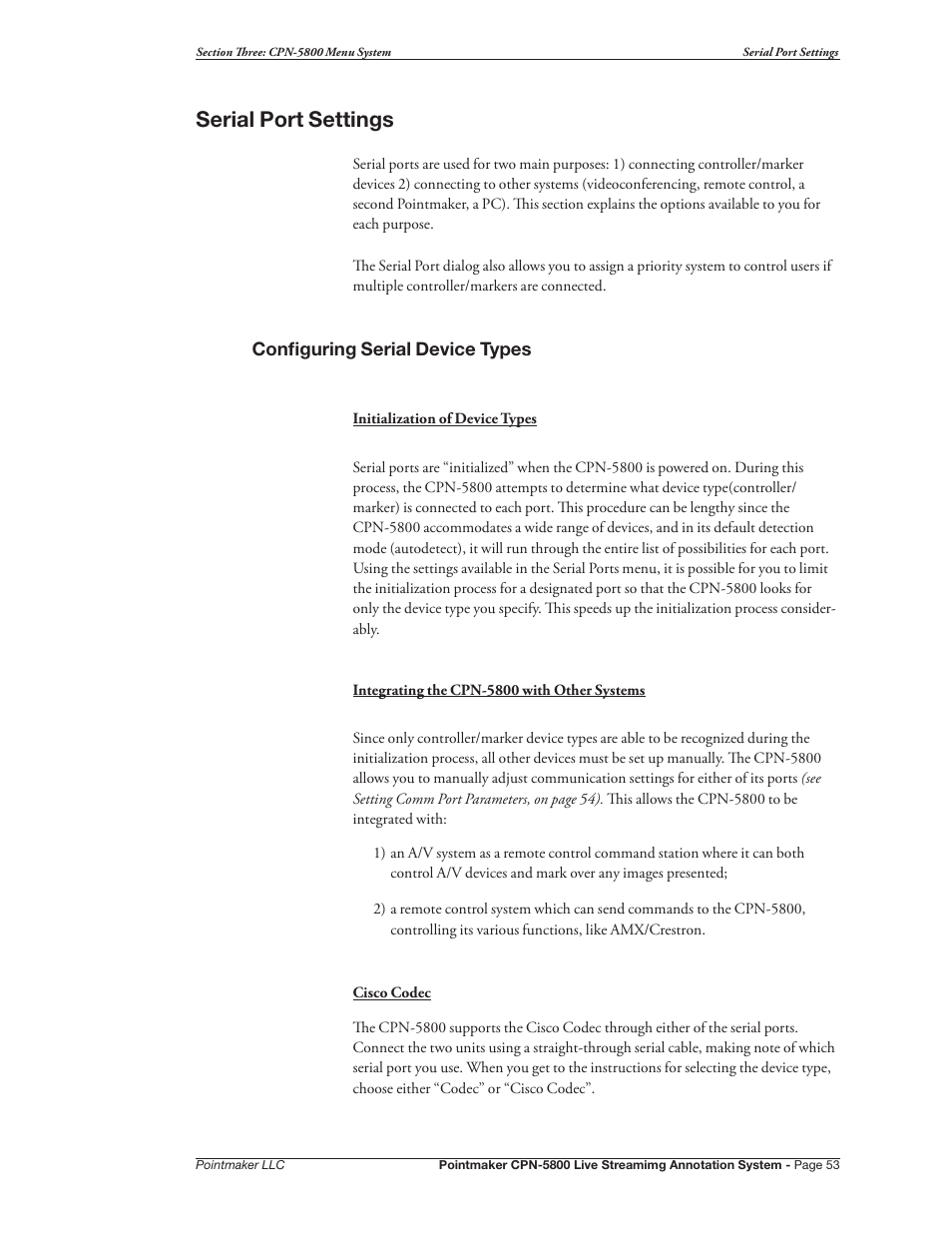 Serial port settings | Pointmaker CPN-5800 User Manual | Page 59 / 168