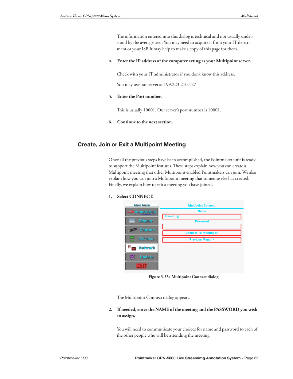 Create, join or exit a multipoint meeting | Pointmaker CPN-5800 User Manual | Page 71 / 168