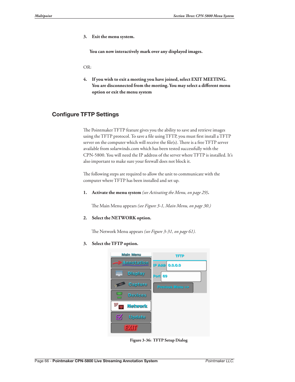 Configure tftp settings | Pointmaker CPN-5800 User Manual | Page 72 / 168