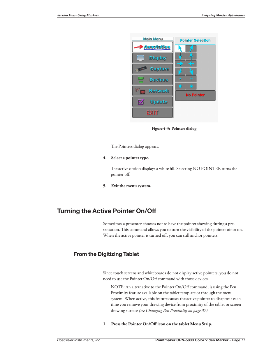 Turning the active pointer on/off | Pointmaker CPN-5800 User Manual | Page 83 / 168