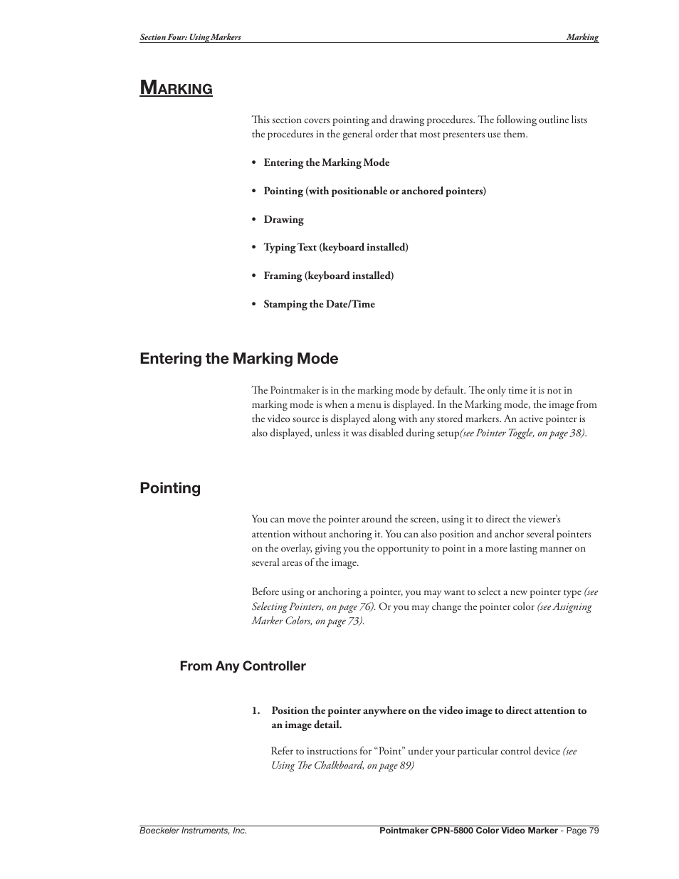 Marking, Entering the marking mode pointing, Entering the marking mode | Pointing | Pointmaker CPN-5800 User Manual | Page 85 / 168