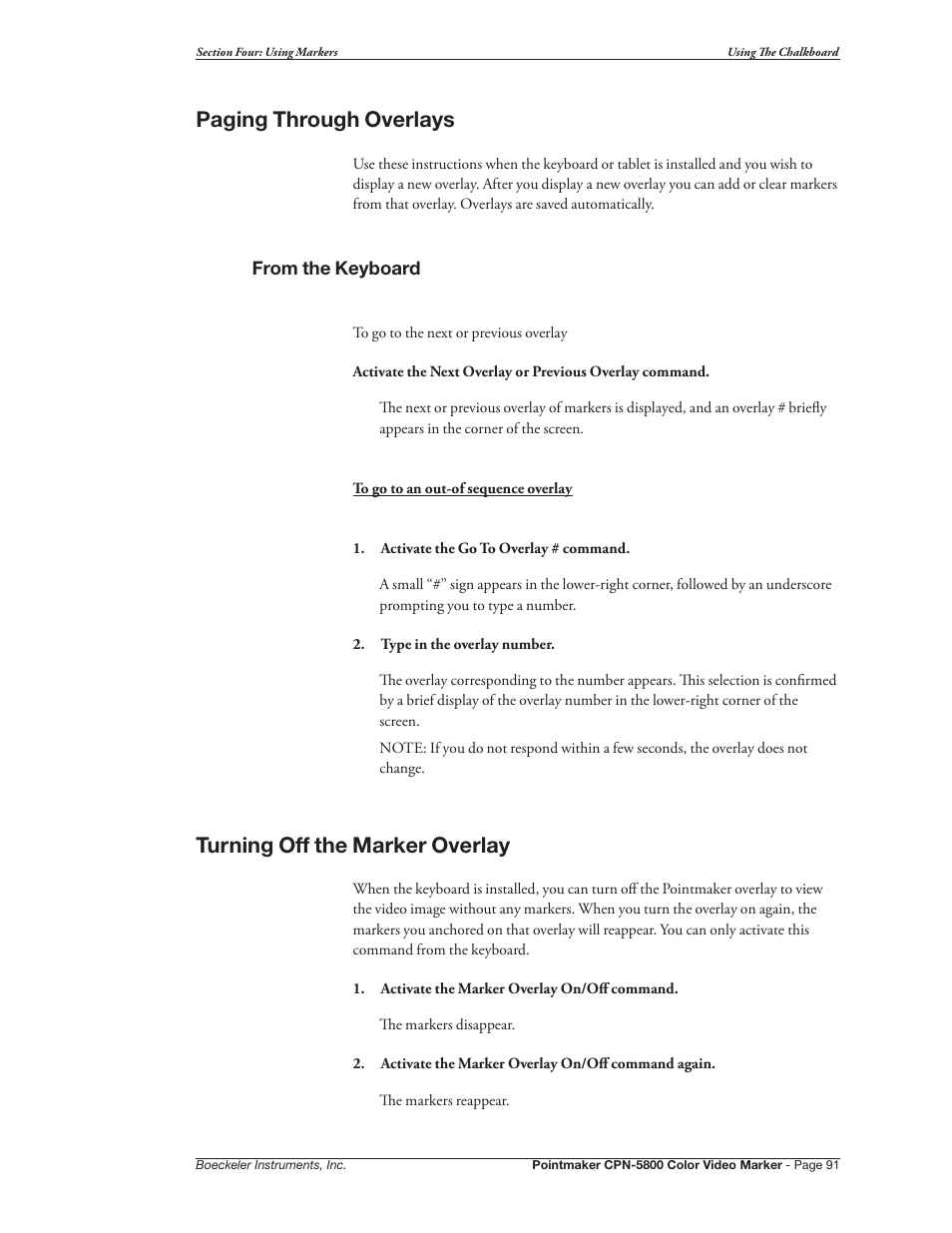 Paging through overlays, Turning off the marker overlay | Pointmaker CPN-5800 User Manual | Page 97 / 168