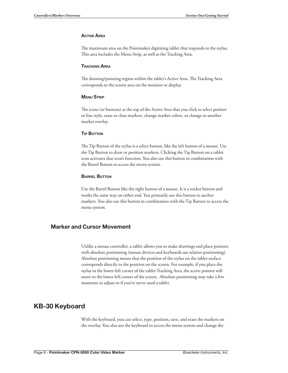 Kb-30 keyboard, Marker and cursor movement | Pointmaker CPN-5000 User Manual | Page 14 / 167