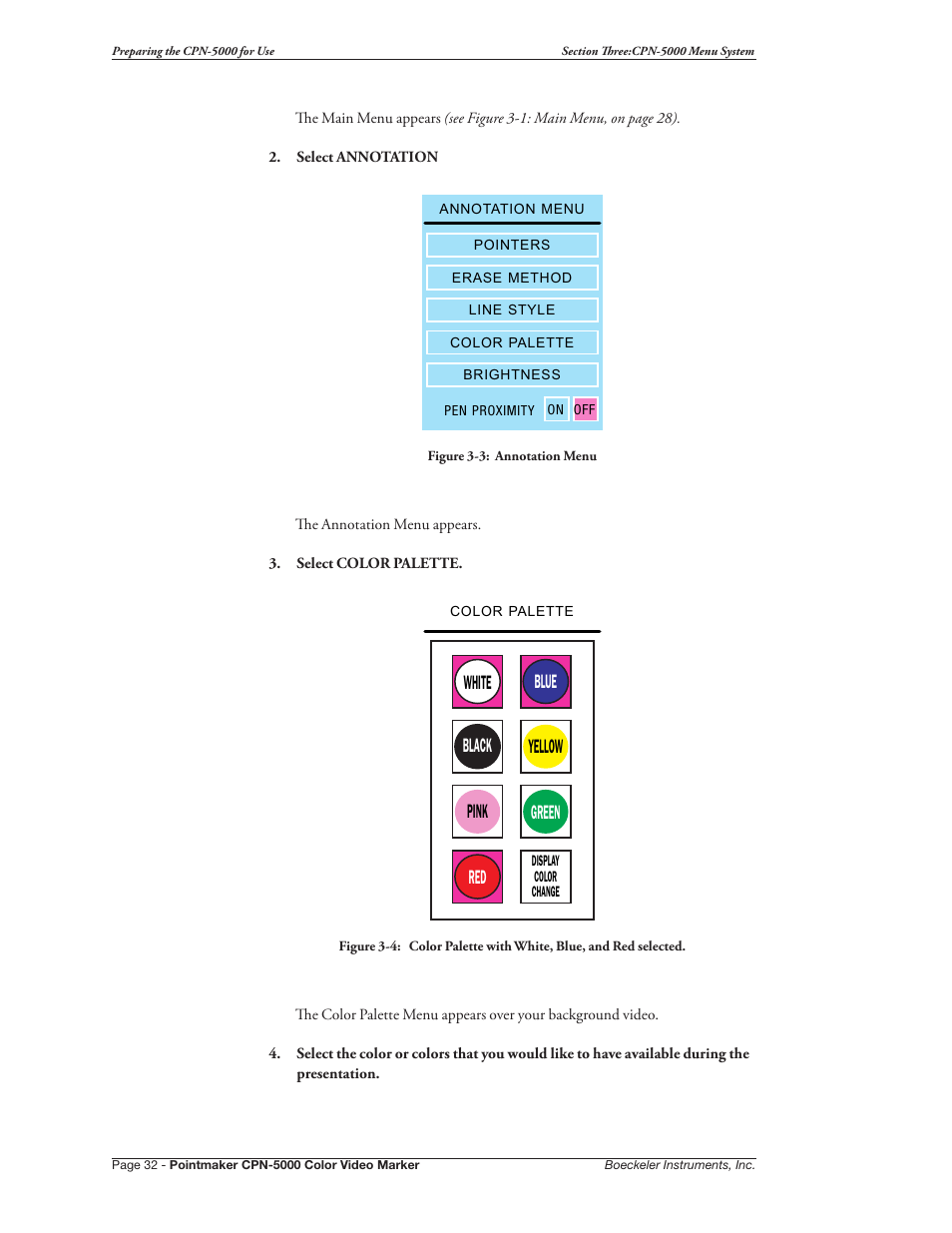 White pink red black blue yellow green | Pointmaker CPN-5000 User Manual | Page 38 / 167