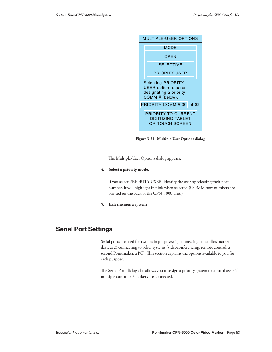 Serial port settings | Pointmaker CPN-5000 User Manual | Page 59 / 167