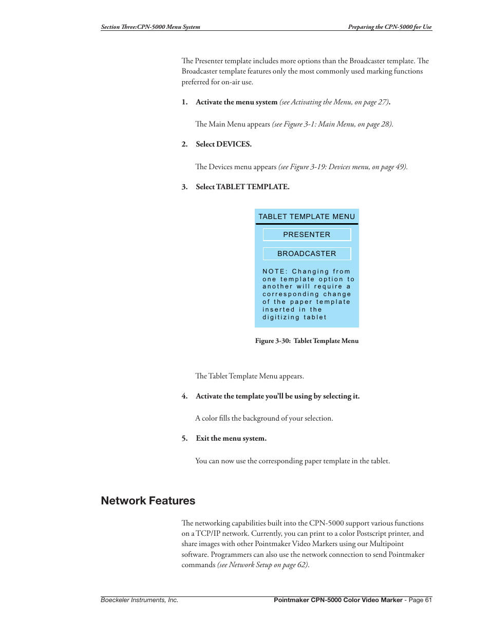 Network features | Pointmaker CPN-5000 User Manual | Page 67 / 167