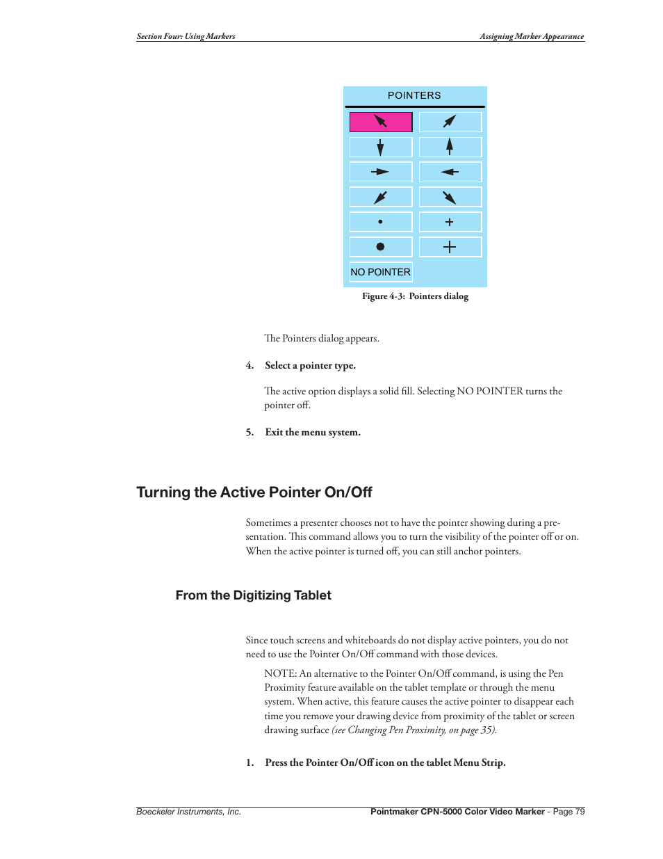 Turning the active pointer on/off | Pointmaker CPN-5000 User Manual | Page 85 / 167