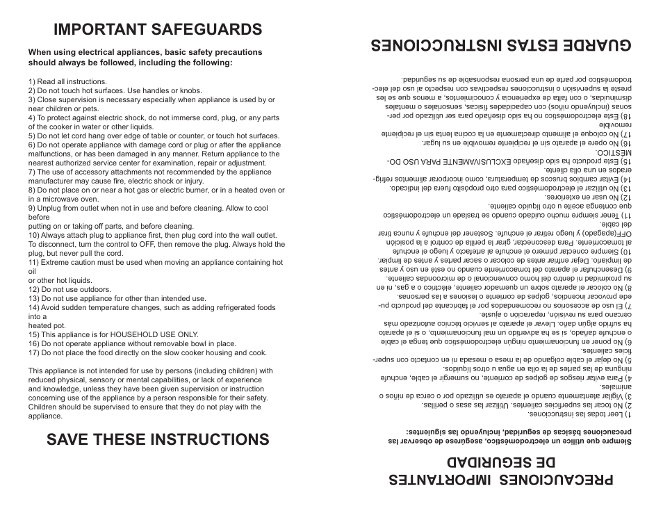 Important safeguards, Save these instructions, Guarde est as instrucciones | Precauciones importantes de seguridad | Continental CP43879 User Manual | Page 2 / 8