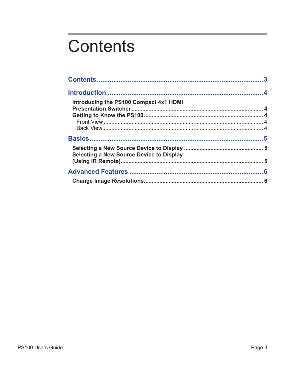 Presentation Switchers PS100 User Manual | Page 3 / 7