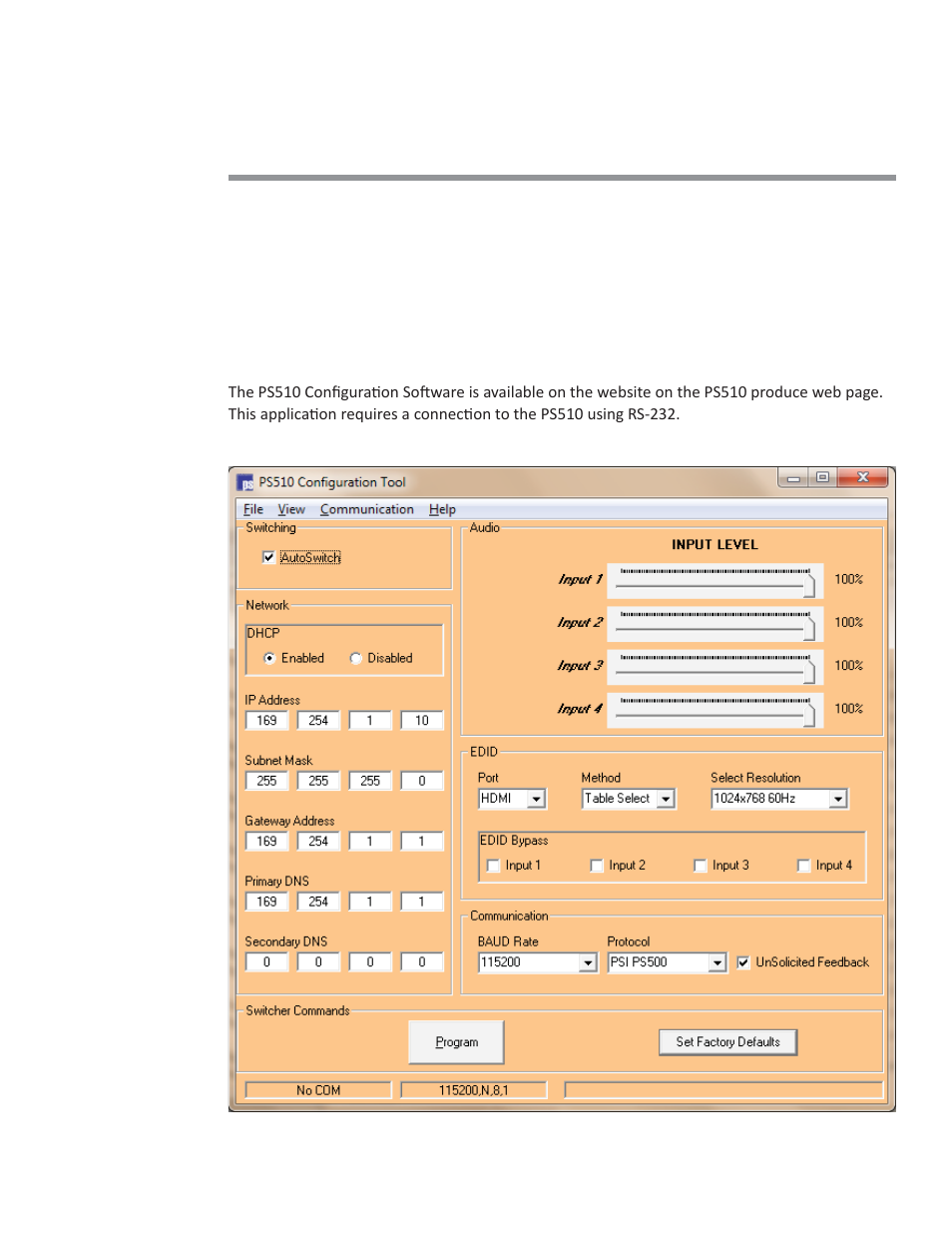Confi guring the ps510 | Presentation Switchers PS510 User Manual | Page 12 / 23