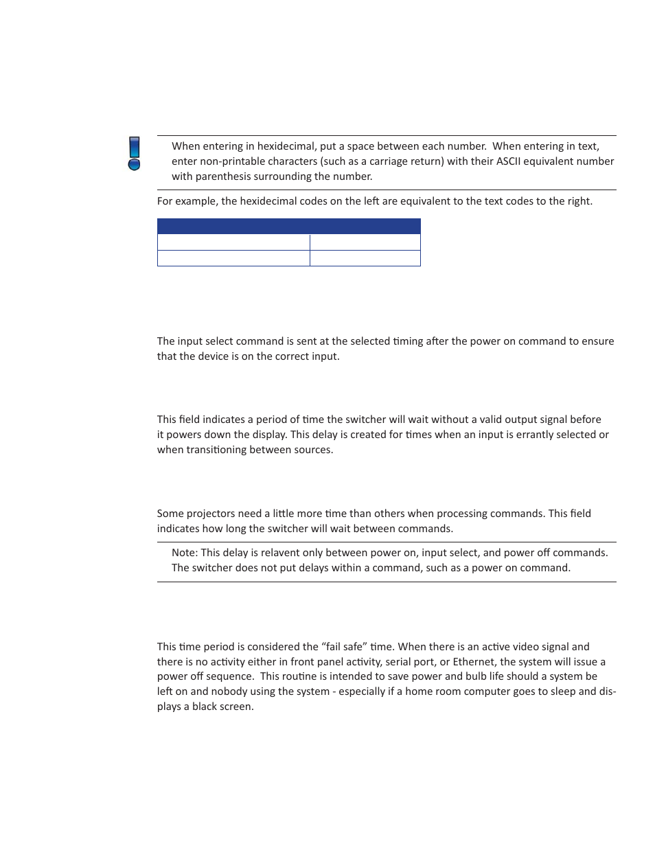 Input select, No signal power off, Time between commands | No activity power off | Presentation Switchers PS510 User Manual | Page 18 / 23