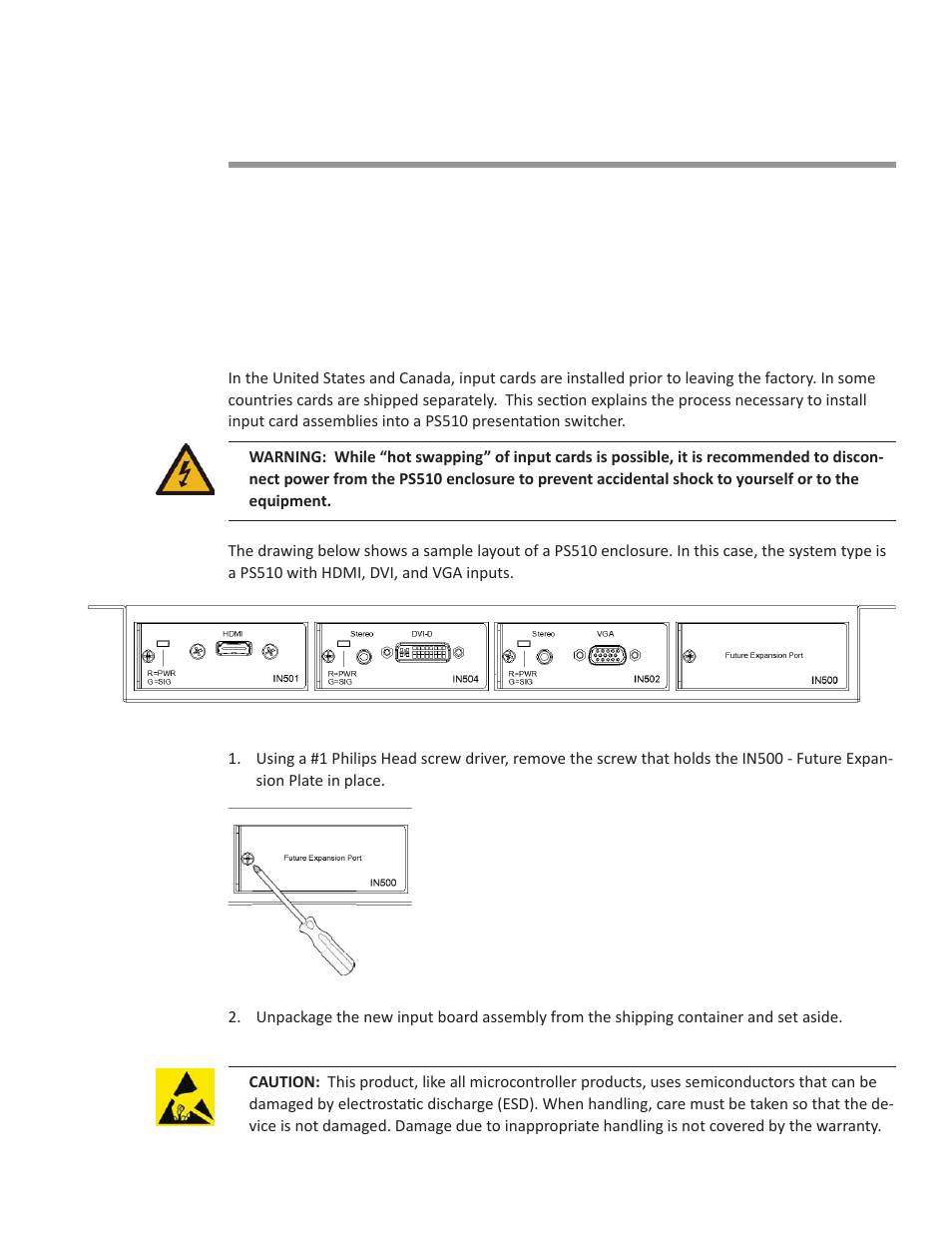 Inserting input cards, Inserting an input board assembly | Presentation Switchers PS510 User Manual | Page 6 / 23