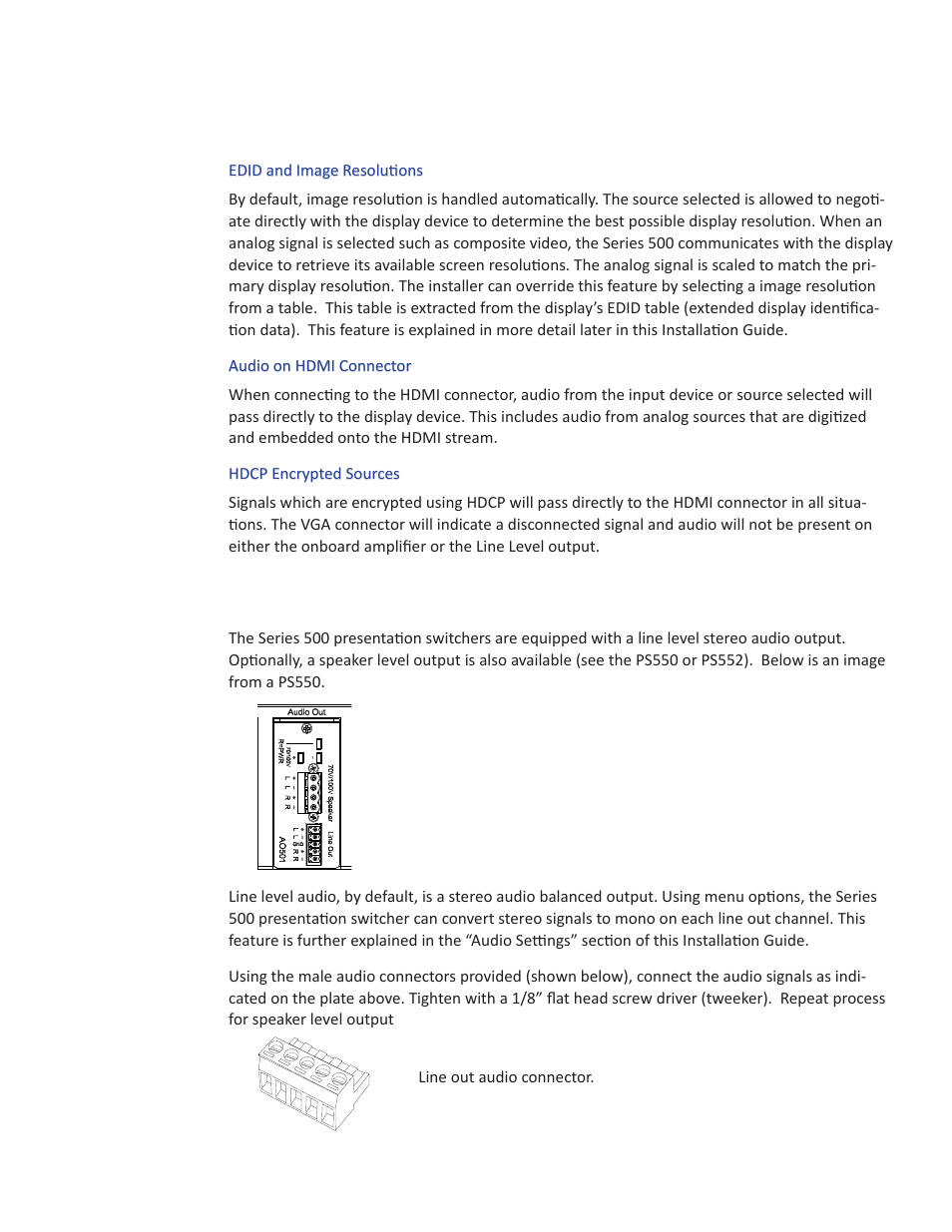 Connecting audio output devices | Presentation Switchers PS550 User Manual | Page 10 / 41