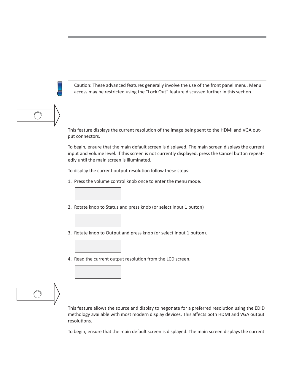 Video settings, Display the current output resolution, Setting output resolution using edid pass-thru | Presentation Switchers PS550 User Manual | Page 16 / 41