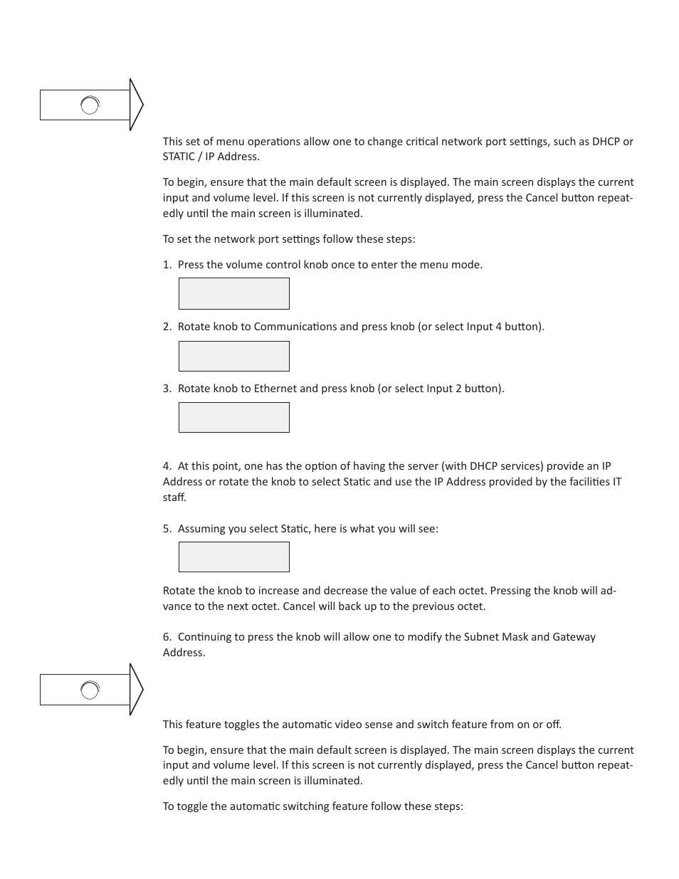 Set network port settings, Turn auto-switch on/off | Presentation Switchers PS550 User Manual | Page 24 / 41