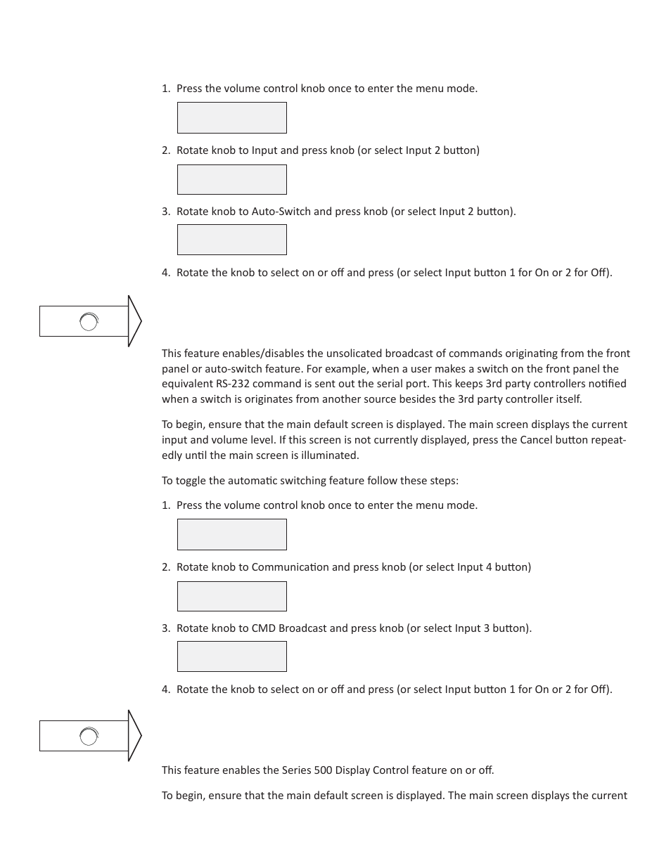 Command broadcast on/off, Display control on/off | Presentation Switchers PS550 User Manual | Page 25 / 41