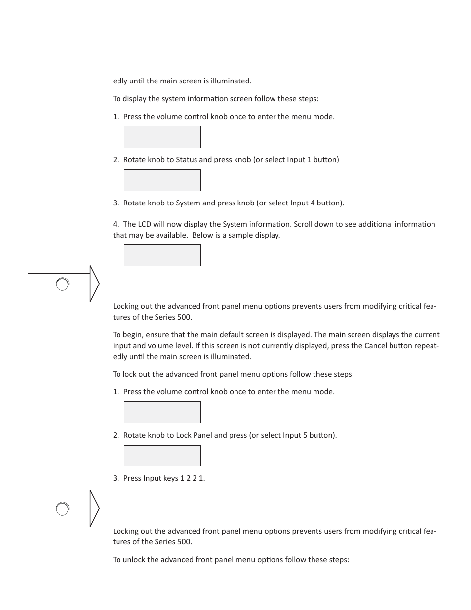 Lockout advanced front panel menu options, Unlocking the advanced front panel menu options | Presentation Switchers PS550 User Manual | Page 35 / 41