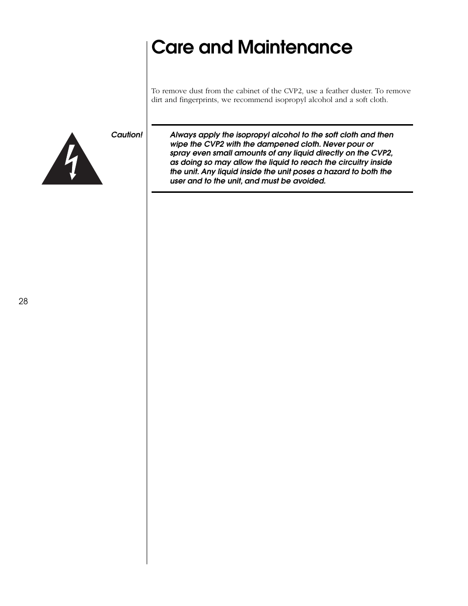 Care and maintenance, U.s. and canadian warranty | Proceed CVP2 User Manual | Page 28 / 36