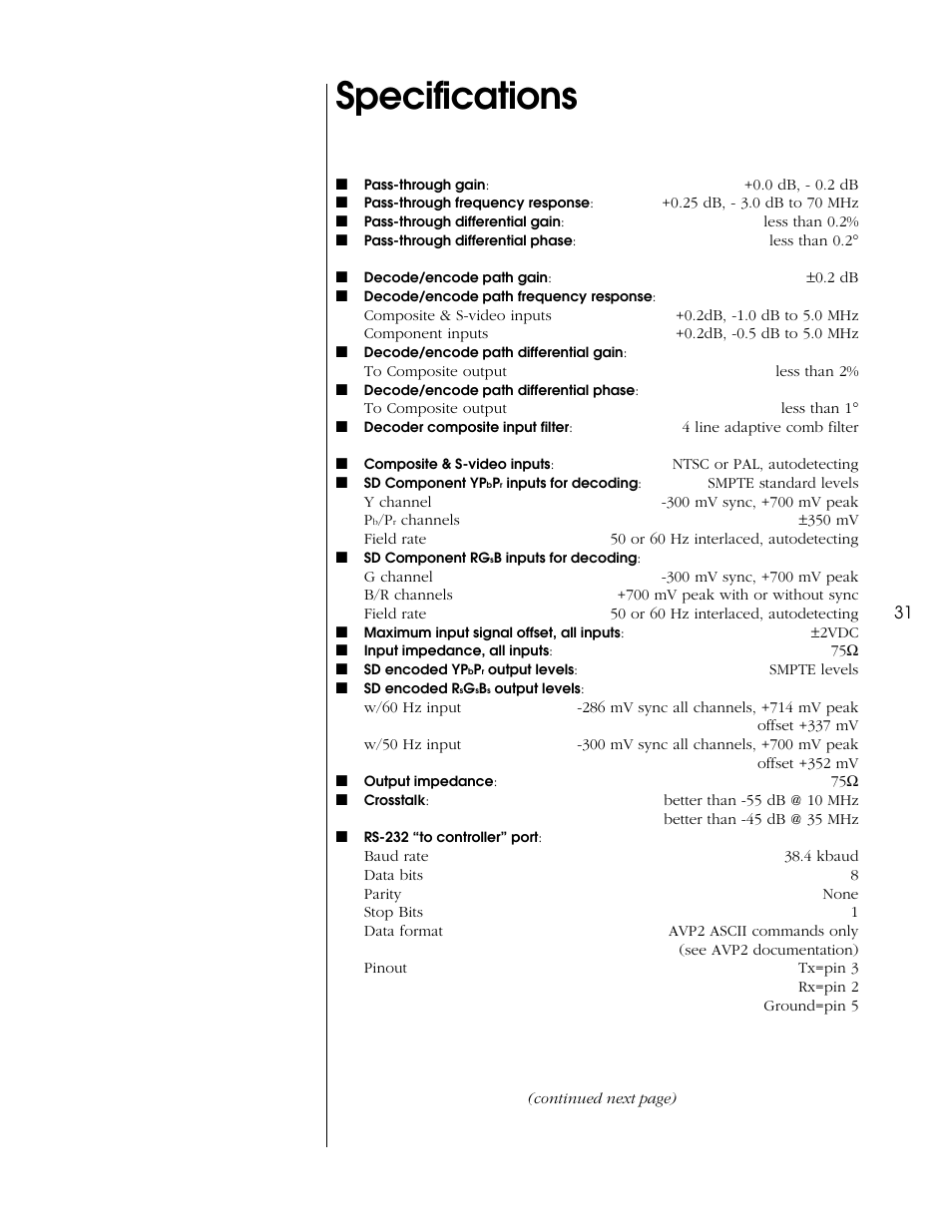 Specifications | Proceed CVP2 User Manual | Page 31 / 36