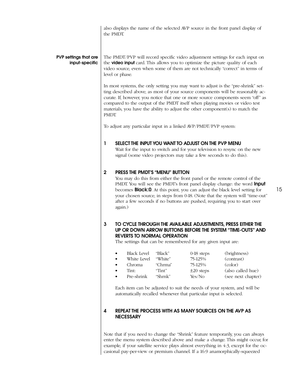 Pvp settings that are input-specific | Proceed PVP User Manual | Page 15 / 26