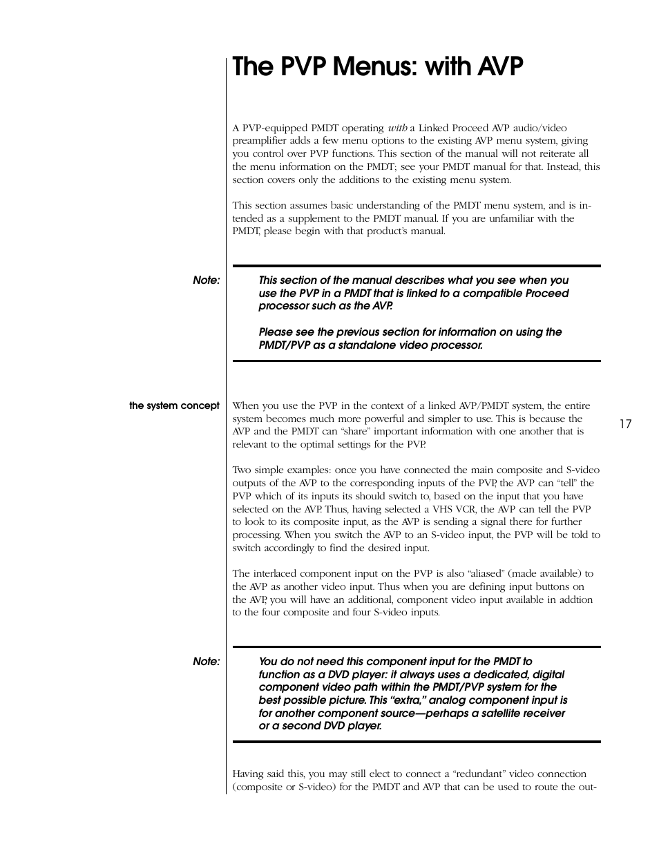 The pvp menus: with avp, The system concept | Proceed PVP User Manual | Page 17 / 26