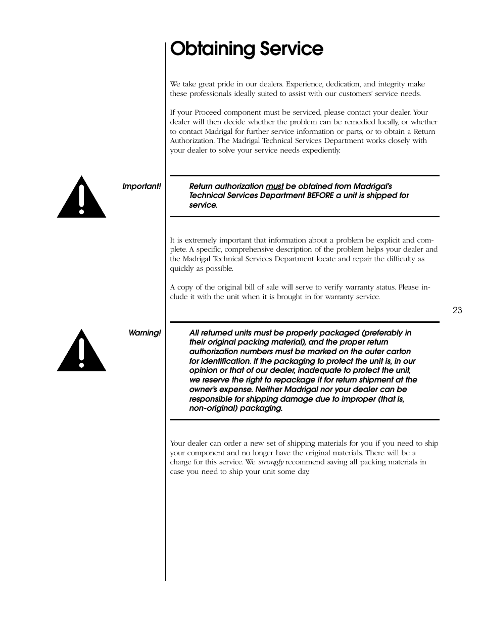 Obtaining service | Proceed PVP User Manual | Page 23 / 26